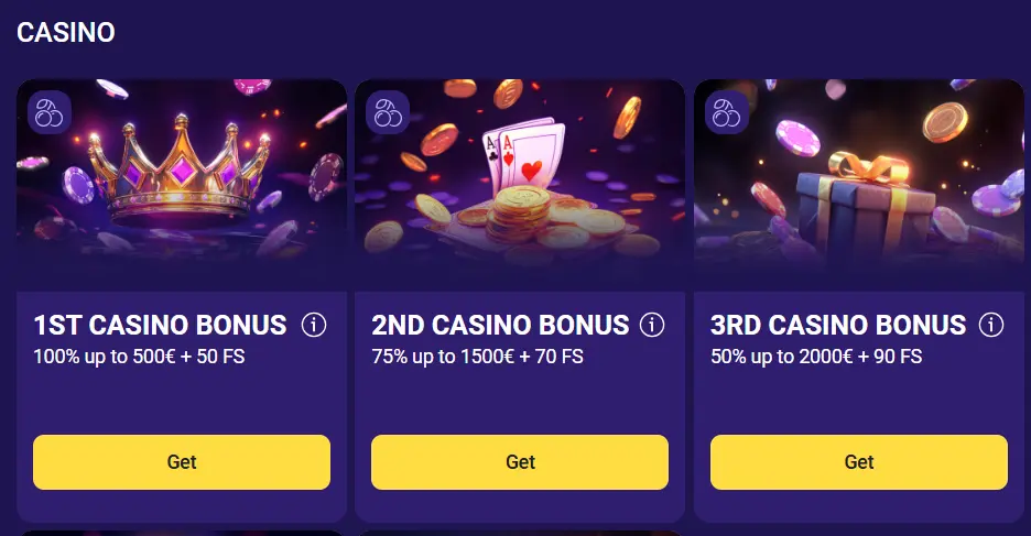 Overzicht van casino stortingsbonussen bij Pokobet om de welkomstpakketten voor spelers te tonen.