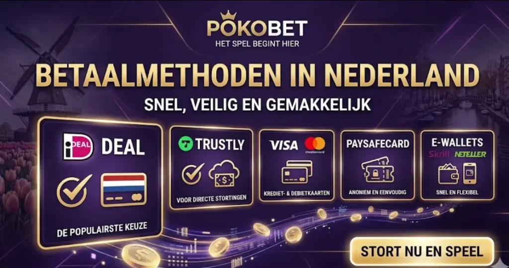 Overzicht van Nederlandse betaalmethoden bij Pokobet om veilige stortingsopties te tonen.