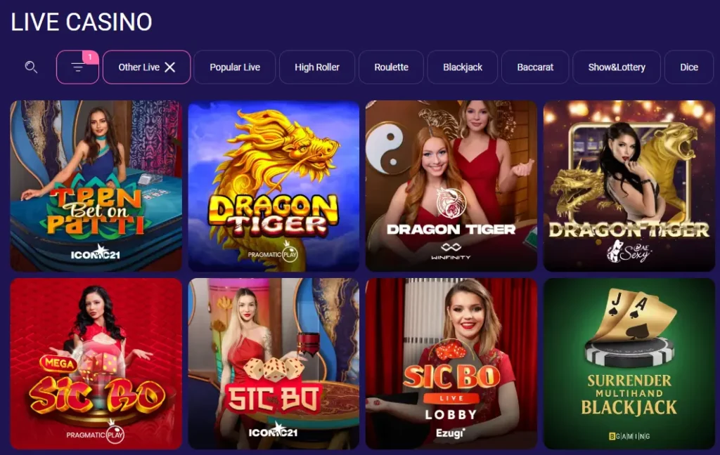 Selectie live casino spellen bij Pokobet om de variëteit aan tafels en dealers te tonen.